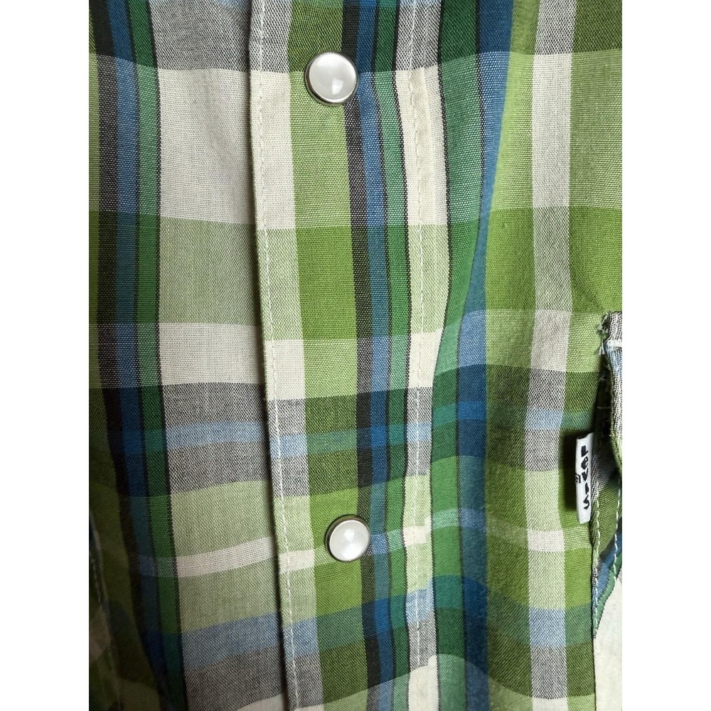 Levis Green Plaid Pearl Snap Button Up Long Sleeve Vintage Style Mens Shirt Sz M - Picture 3 of 9